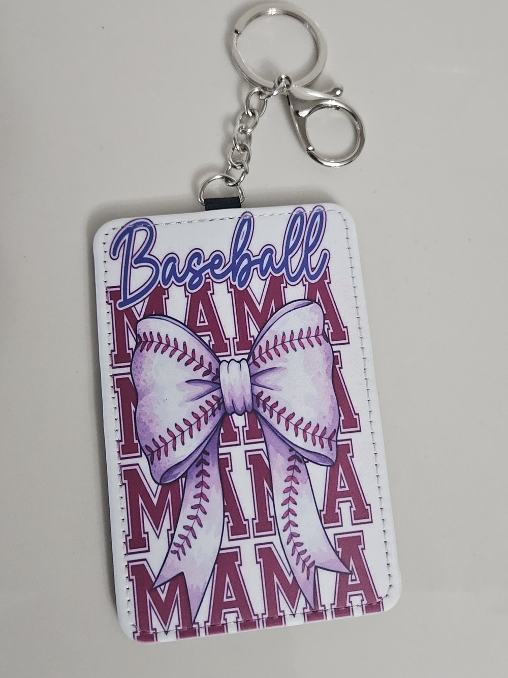 New Baseball Mama Keychain Card Holder - Purple Bow